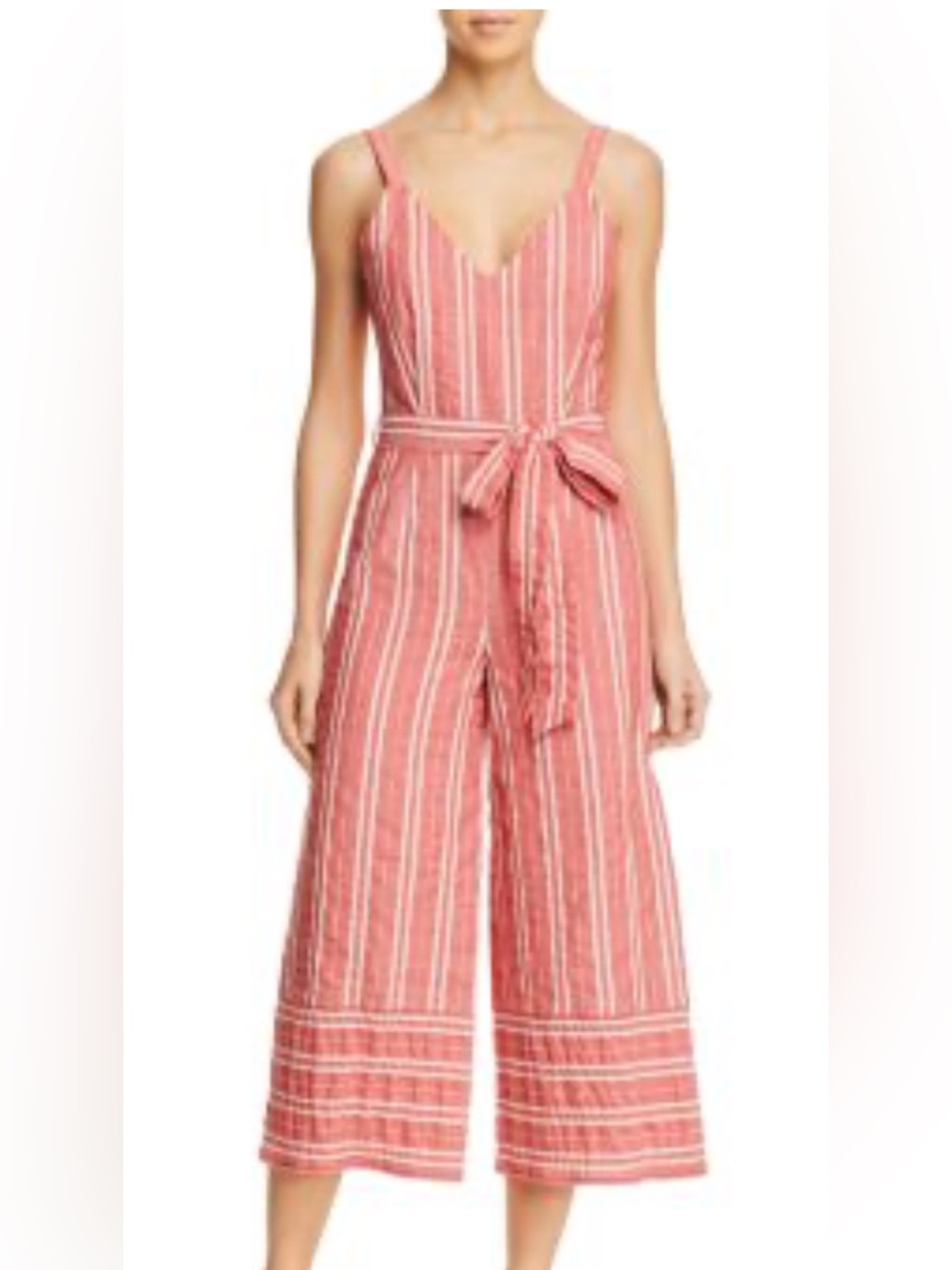 Lost + Wander Coral and White Striped Tie-Waist Wide-Leg Jumpsuit